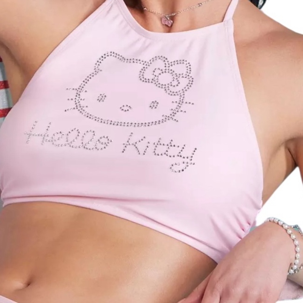 Hello Kitty NWT Bling Halter Hot Topic Light Pink Rhinestone Halter Swim Top SM